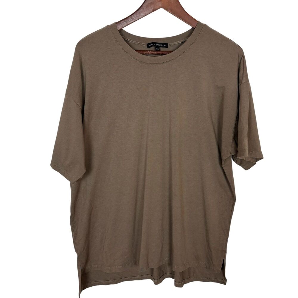 Serra Retreat Peace Green Light Brown Short Sleeve Tee Shirt Women's Large